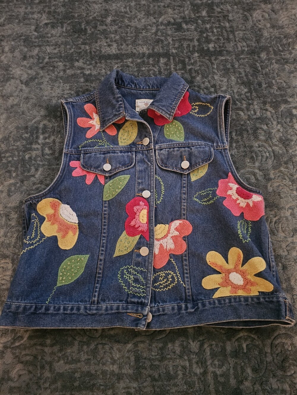 Susan Bristol Blue Embroidered Denim Vest